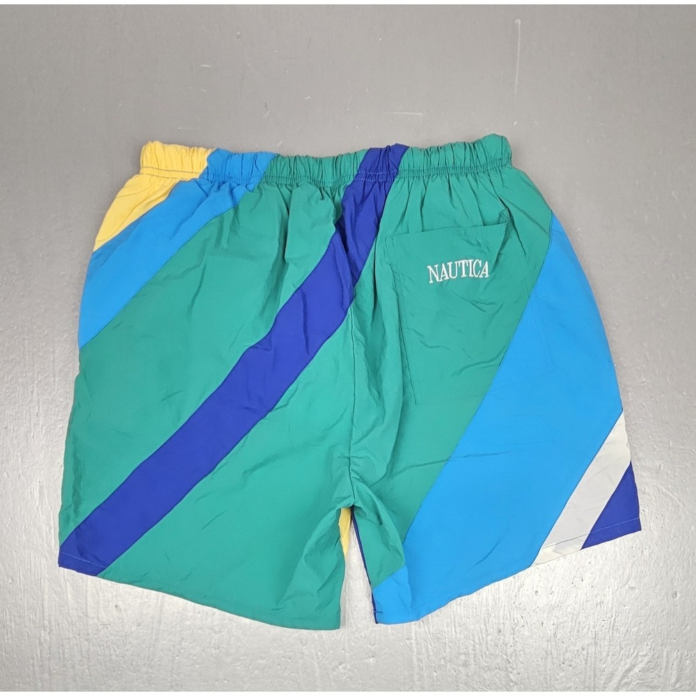 Vintage Nautica Board Shorts Swim Trunks Mens Large Green Blue Color Block
